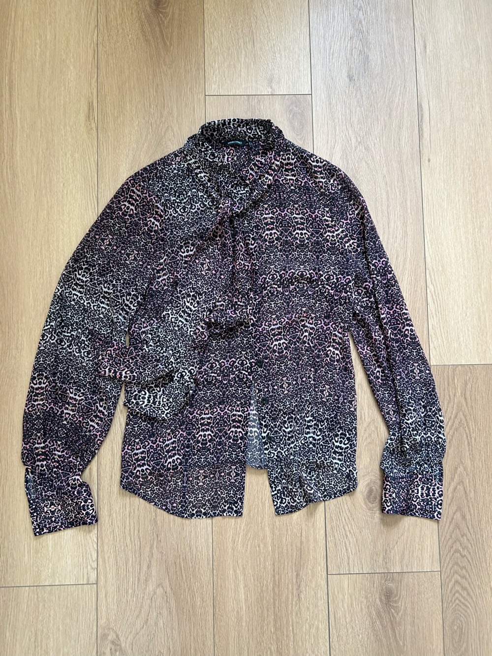 Leopard Print Long Sleeve Blouse - Pink & Black